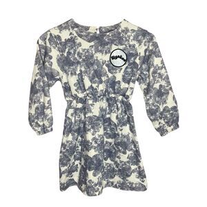 Wynken Sweater Dress Cinch Waist Blue Floral Creme Loose Puff Sleeves Size 6